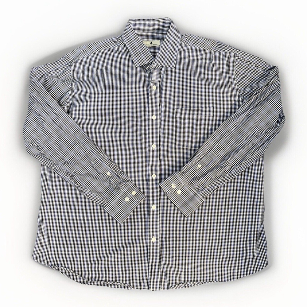 Southern Pines XXL Blue & Black Check Button Up Long Sleeve Shirt 100% Cotton